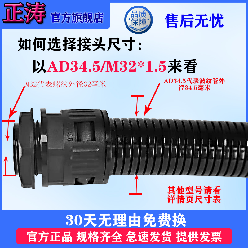 PA尼龙塑料波纹管接头软管快速直插杯梳AD25浪管固定头线管连接件-图0