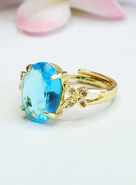 时尚蓝色戒指时尚个性复古指环女士款礼品气质文雅大气饰品