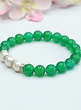 天然绿玉髓手串淡水珍珠手链玛瑙水晶女士款礼品气质文雅大气饰品