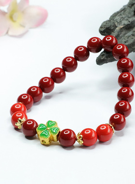 朱砂手串紫金砂四叶草手链宫廷风女士款礼品气质文雅大气时尚饰品