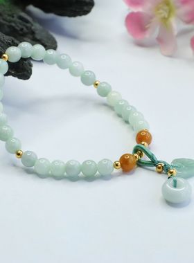 天然A货翡翠柔情似水手串平安环叶子玉石手链珠宝女气质简约饰品