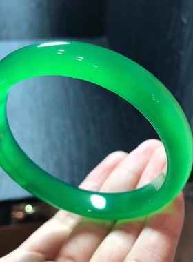 天然绿玉髓碧色荡漾手镯玛瑙高货帝王绿珠宝水晶女士搭汉服复古风