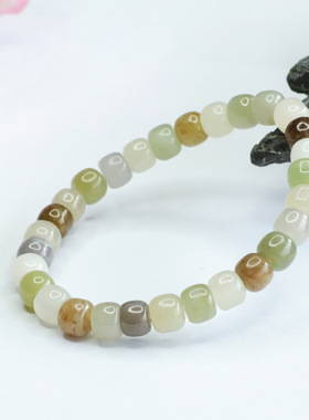 天然和田玉手串多宝糖玉晴水老型珠手链女士款民族风时尚个性饰品