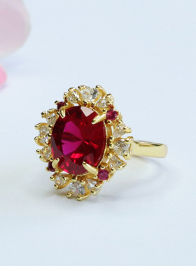 培育红宝石戒指红刚玉指圈满钻指环女士款礼品气质文雅大气饰品