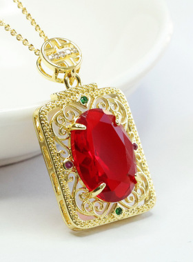 时尚红蓝鸽子蛋吊坠轻奢个性项链女士款礼品气质文雅大气饰品