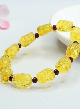 天然琥珀手串金珀瑞兽貔貅手链民族风首饰男女士气质简约饰品礼物