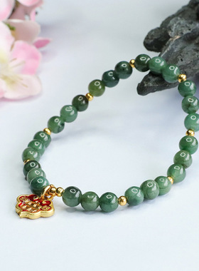 天然翡翠手串油青圆珠如意算盘手链复古风个性时尚男女士礼物饰品