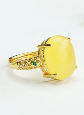 天然蜜蜡戒指黄蜜琥珀指圈指环宫廷风女士款礼品气质文雅大气饰品