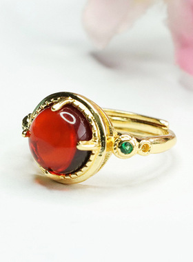 天然琥珀戒指血珀爪镶指环指圈女士复古民族风饰品时尚个性礼物