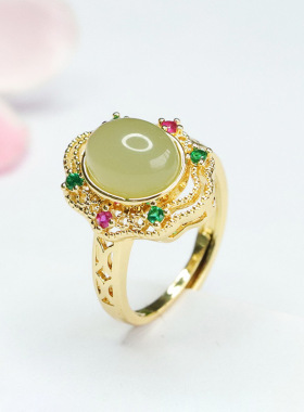 天然和田玉晴水戒指玉石指环指圈民族风女士款礼品气质简约饰品