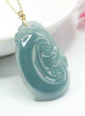 18k金镶天然A货翡翠吊坠蓝水玉如意珠宝女复古民族风饰品节日礼物