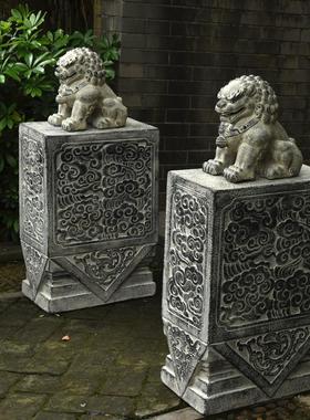 民宿庭院造景大门口别墅门前摆件门墩石鼓仿古貔貅中式O仿石抱鼓