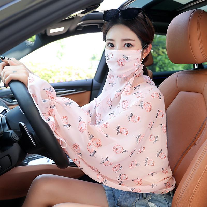 防晒口罩女练车开车装备遮阳面罩防紫外线全脸披肩护颈一体防晒衣 - 图2