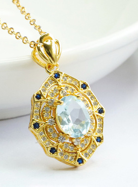 天然托帕石吊坠欧美复古彩宝项坠项链女士款礼品气质文雅大气饰品