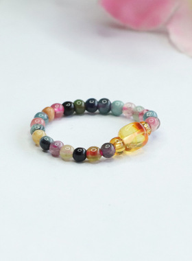 天然糖果碧玺戒指琥珀编织指环彩宝水晶民族风戒圈女士时尚手饰品