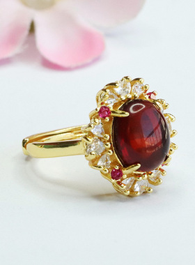 天然琥珀戒指血珀爪镶指环指圈珠宝新中式民族风手饰品女士款礼物