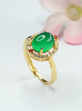 天然玛瑙戒指帝王绿玉髓指圈水晶蛋面新中式民族风手饰品女士礼物
