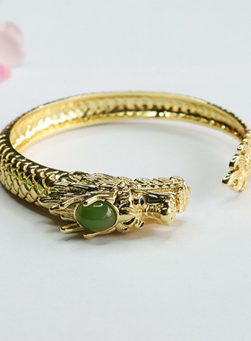 天然和田玉碧玉手环生肖龙玉石手镯手串男女士本命年百搭简约饰品