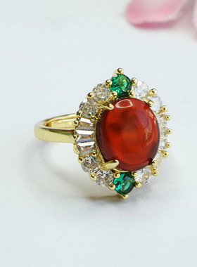 天然琥珀戒指血珀爪镶指环指圈珠宝新中式民族风饰品女士款礼物