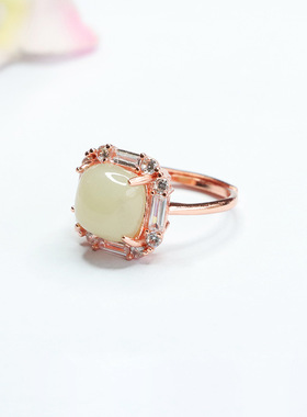 天然和田玉戒指晴水方糖玉石指环珠宝女士款礼品气质文雅大气饰品