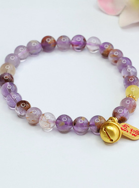 天然紫幽灵手串琥珀铃铛手链古风男女士气质简约饰品情侣闺蜜礼物