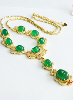 绿玛瑙项链冰种绿玉髓套链高定晚宴首饰女士复古民族风饰品礼物