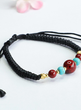 朱砂手串晶体砂相思豆手链黑色手绳古风男女气质简约饰品情侣礼物