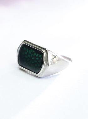 S925银镶天然A货翡翠戒指墨翠马鞍戒复古男女士时尚指环节日礼物