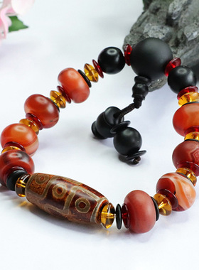 九眼天珠手串磨砂老玛瑙手链男女士时尚复古民族风饰品节日礼物