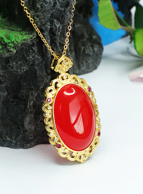 冰种鸽血红玛瑙吊坠鸽子蛋玉髓项链女士款礼品气质文雅大气饰品