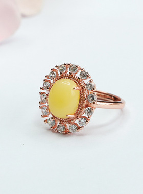 天然蜜蜡戒指黄蜜满蜜琥珀指环男女士复古民族风饰品个性节日礼物