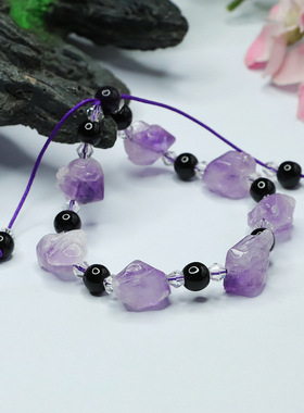 紫水晶手串原石随形手链手饰水晶饰品新中式民族风手饰品闺蜜礼物