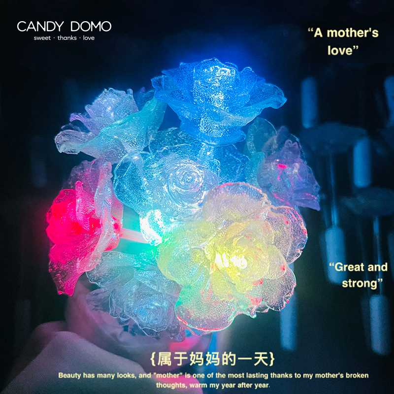 CANDYDOMO手工创意520玫瑰花棒棒糖高颜值糖果女神节女友花束礼物-图3