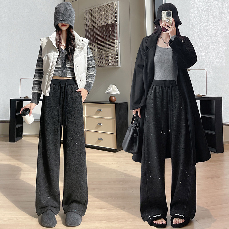 阔腿裤女秋冬季2025新款双色加绒加厚亮片螺纹高腰百搭休闲香蕉裤,淘宝优惠券,粉丝福利购,淘宝优惠卷