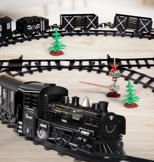仿真高铁停车场儿童长款电动小火车套装轨道合金蒸汽火车模型玩具 - 图1