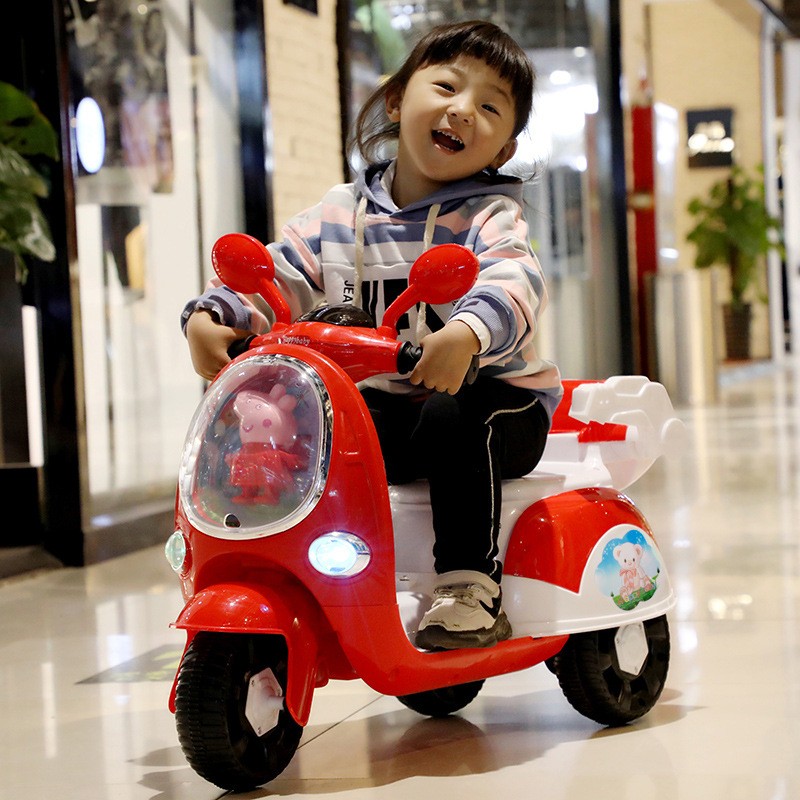 新品】儿童电动摩托车可坐人粉色遥控三轮玩具车童车宝宝生日礼物-图2