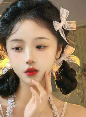 超仙白色蕾丝蝴蝶结Lolita发夹子