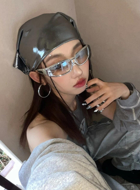赛博朋克未来感Y2K眼镜水银色千禧辣妹骑行墨镜女户外登山太阳镜