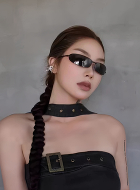小框复古港风墨镜女Y2K黑帮大小姐偏光镜黑超夸张欧美弧形太阳镜