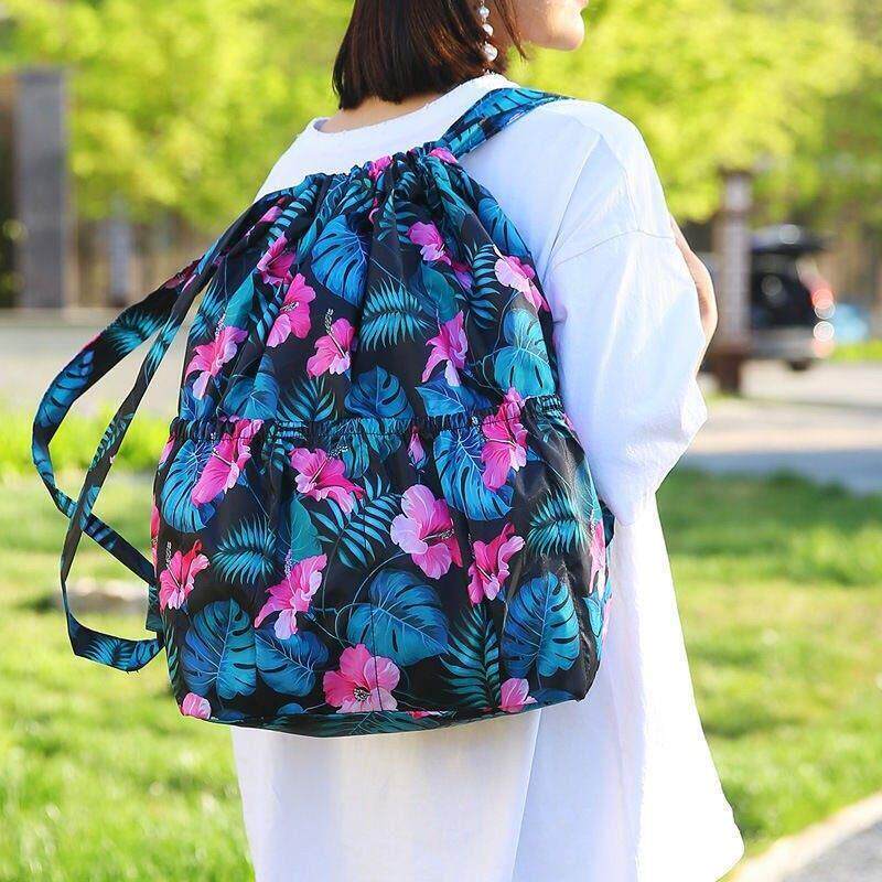 Women's portable travel backpack, drawstring pocket, all-match bag, outdoor sports bag, mommy bag, large capacity bag