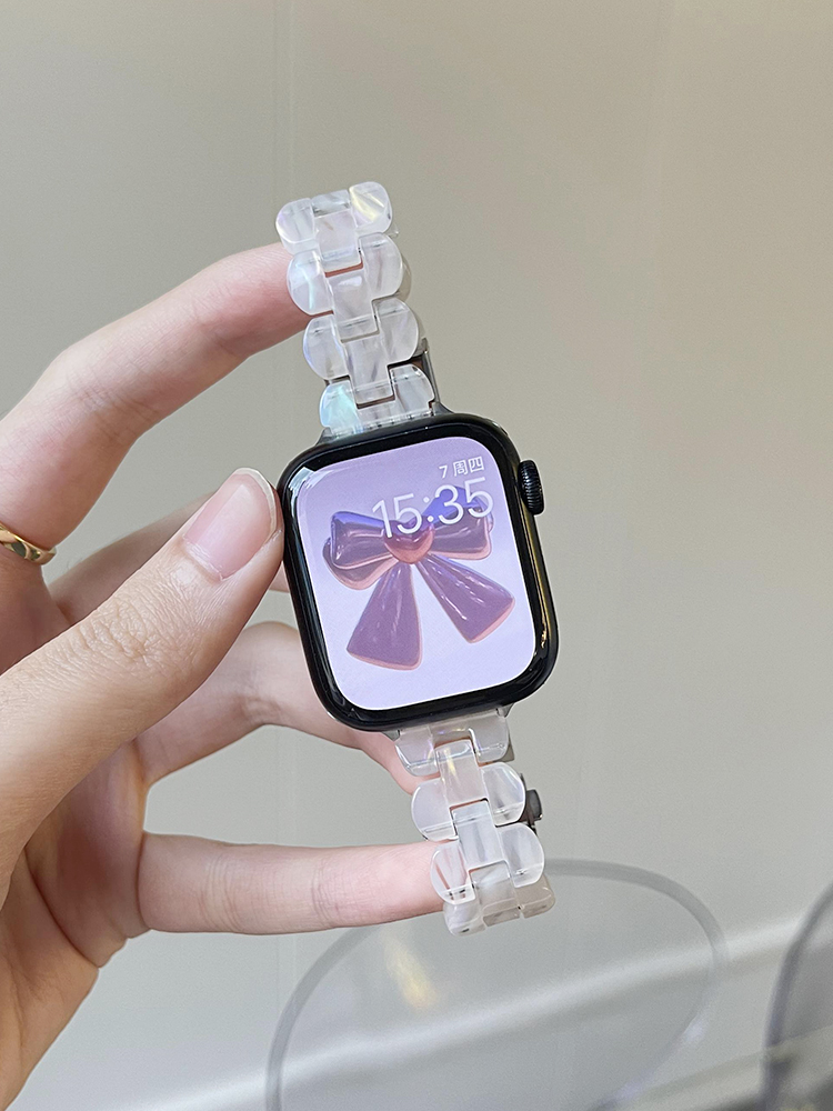 适用applewatch9新款花瓣树脂表带iwatc7苹果冰川透明手表带5创意s8可爱4女生SE高级ultra小众ins小香风6腕带 - 图2