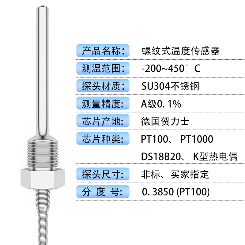 450℃高温PT100温度传感器铂热电阻感温探头螺纹K型热电偶风管道 - 图3