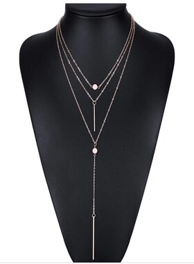 欧美风饰品 低胸礼服百搭气质项链小圆点吊棒多层项链锁骨链女