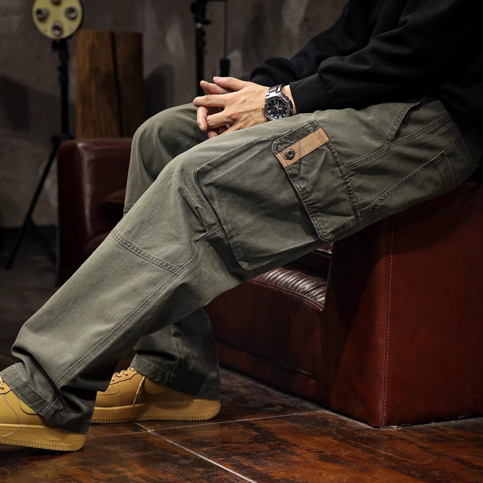 大码美式复古纯棉高端工装裤男士春秋新款军绿色宽松直筒休闲裤子,淘宝优惠券,粉丝福利购,淘宝优惠卷