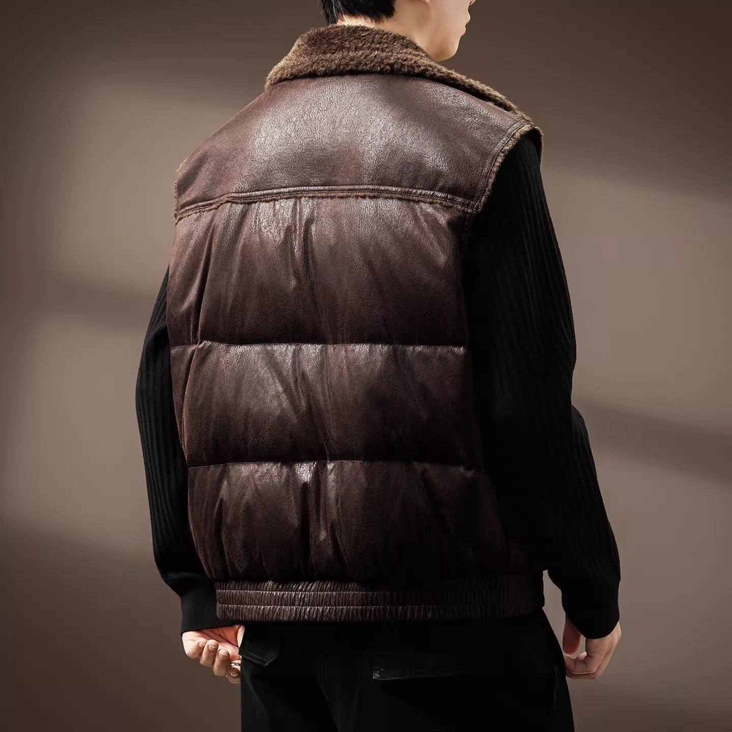 大码裂纹皮加厚羊羔绒翻领棉衣马甲男士外套秋冬美式保暖棉服背心,淘宝优惠券,粉丝福利购,淘宝优惠卷