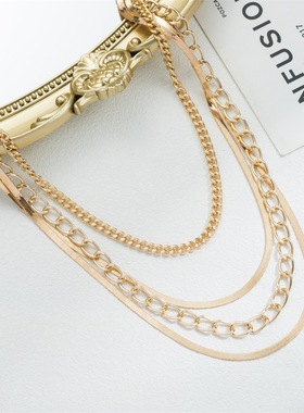 欧意四层锁骨链颈链女 时尚朋克风多层粗链条叠戴项链