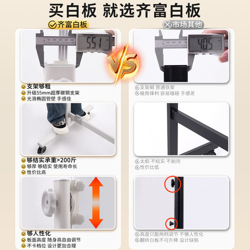 磁性白板写字板支架式移动黑板儿童家用双面带轮可擦写立式加厚钢架升降白板镀锌板记事留言看板大黑板办公用 - 图2