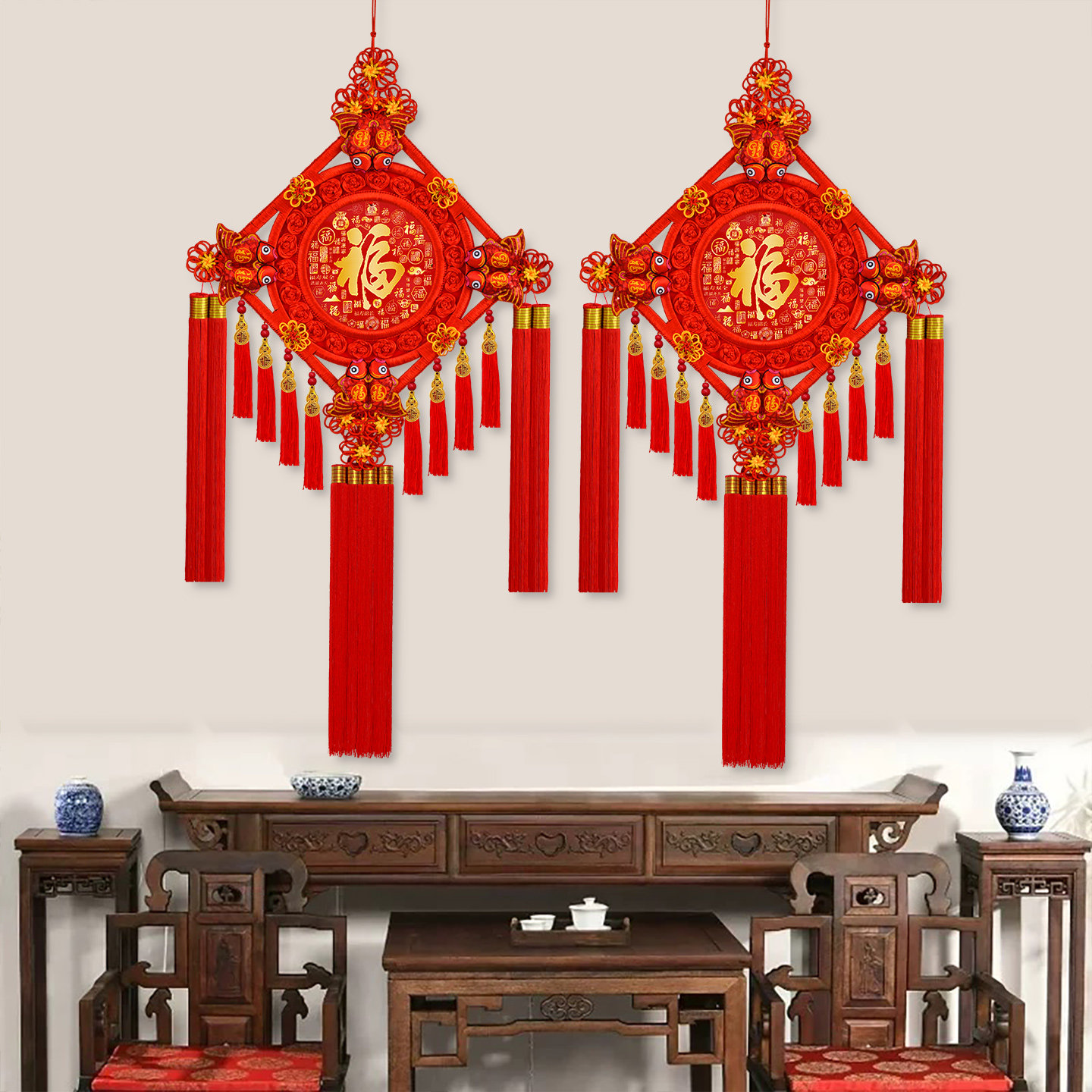 2026新款中国结挂件客厅大号福字挂饰桃木对联玄关背景墙过年装饰,淘宝优惠券,粉丝福利购,淘宝优惠卷