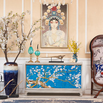 Blue American style New Chinese Xuanguan cabinet Living room Partition Cabinet Luxurious Shoe Cabinet Clubhouse Tea Building Partition Decorative side cabinet