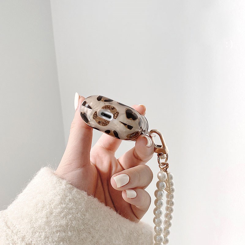 Retro Leopard Pattern Cute Pearl Bracelet Keyring Case for-图2